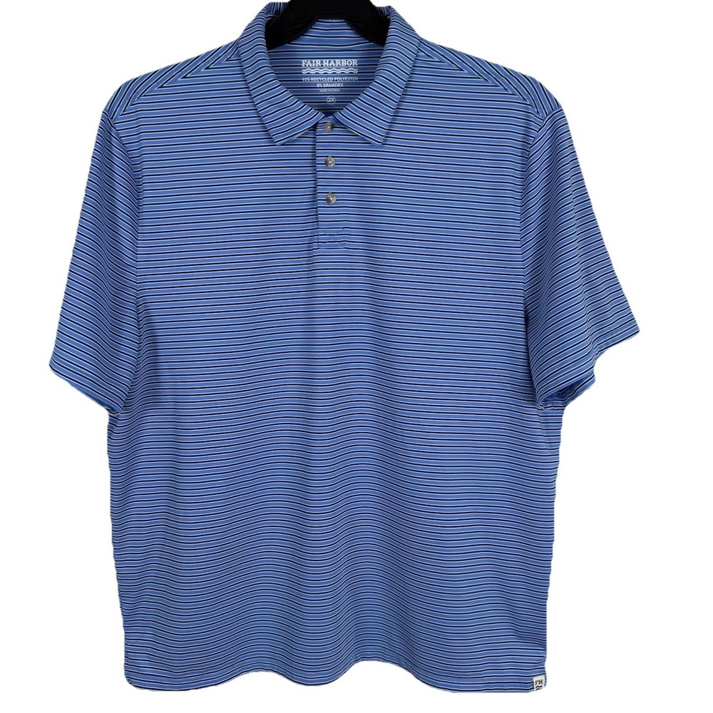 Fair Harbor Polo Shirt Mens XXL Blue‎ Black Striped Performance Stretch Golf
